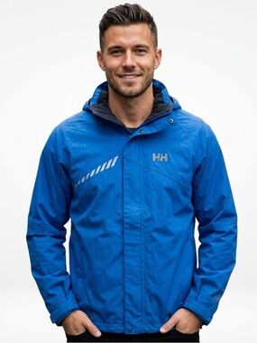 Helly Hansen HH Men Large Vibrant Blue Waterproof Lightweight Jacket Windbreaker